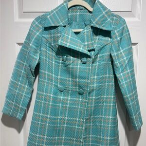 Vintage Style Teal Plaid Wool Coat | Classic Mid-Length Jacket
